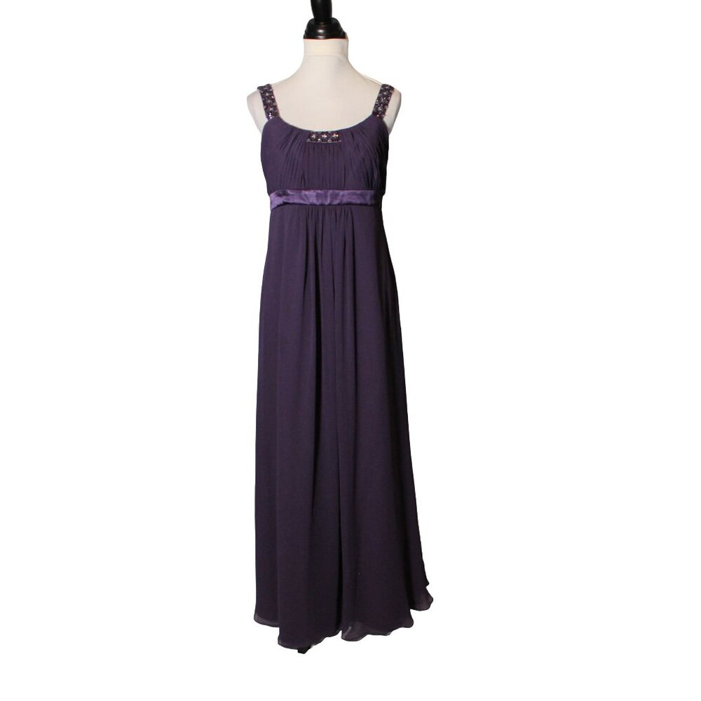 Vintage Y2K David's Bridal Size 12 Purple Formal Maxi Dress Sequin Beaded Empire